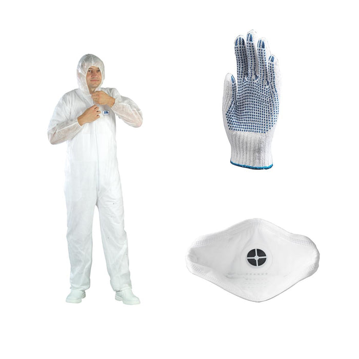 SET OF COVERS, MASK AND GLOVES