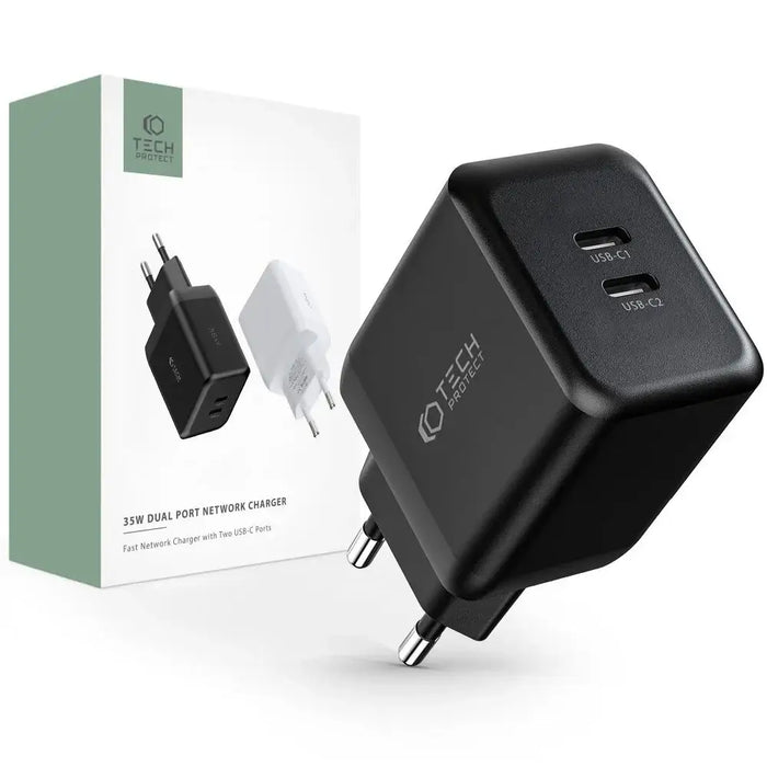 Tech-Protect C35W-2 charger 2x USB-C PD 35W - black - Cell phone USB charger<<<HurtelXML