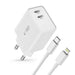 Tech-Protect C35W 2x USB-C PD 35W Wall Charger with USB-C / Lightning Cable - White - Cell phone USB charger<<<HurtelXML