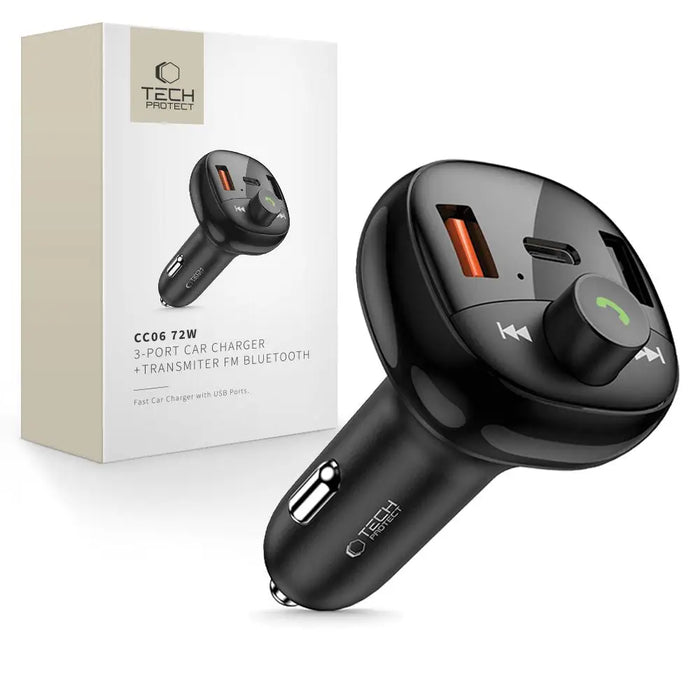 Tech-Protect CC06 3-port PD72W car charger with transmitter - black - Cell phone USB charger<<<HurtelXML