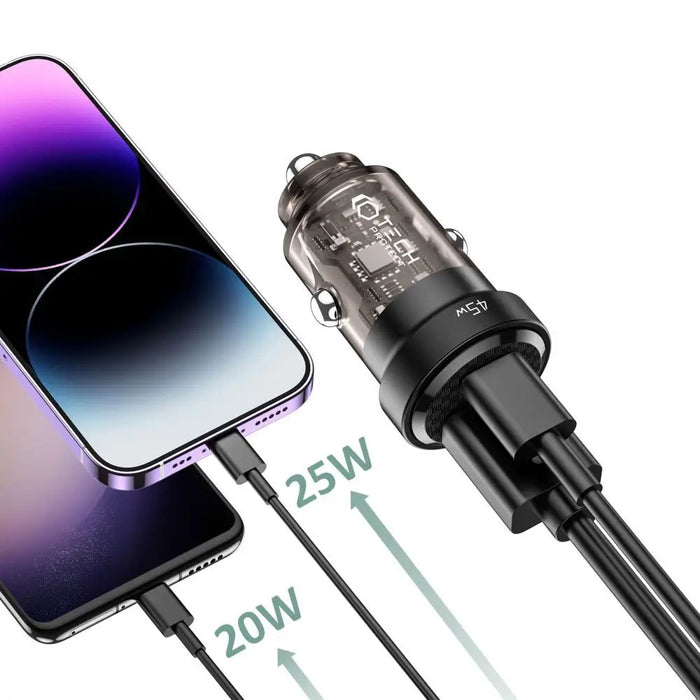 Tech-Protect CC45W Car Charger USB-C PD 45W / USB-A QC 3.0 - Black - Cell phone USB charger<<<HurtelXML