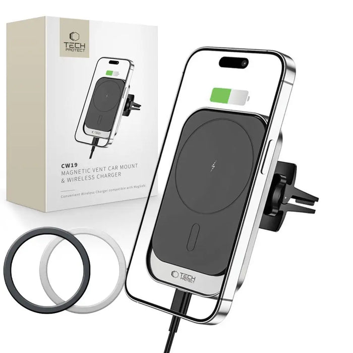 Tech-Protect CW19 MagSafe magnetic car holder with 15W inductive charger for air vent - black - Cell phone USB