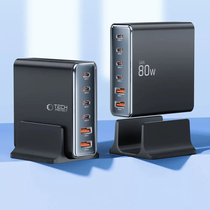 Tech-protect DC80W-GAN 6-PORT PD80W/QC3.0 Charging Station - Black - Cell phone USB charger<<<HurtelXML