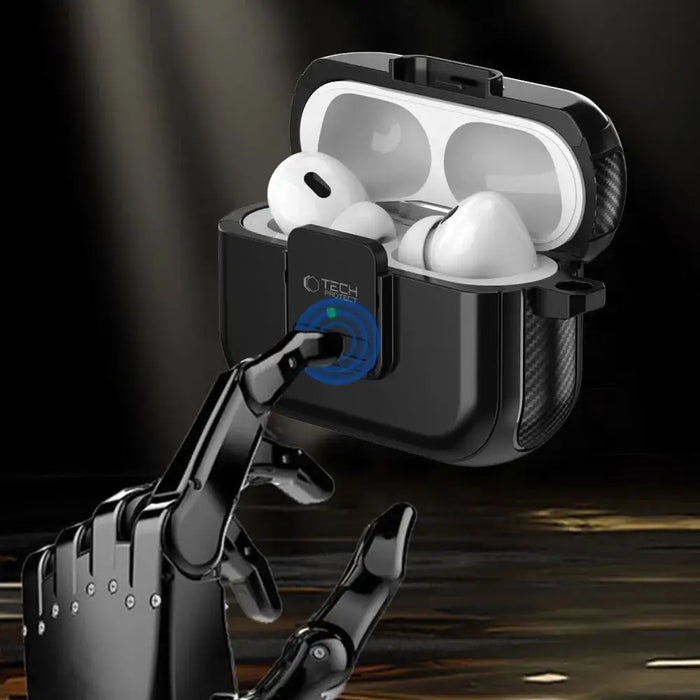 Tech-Protect Defender Hook MagSafe Case with Carabiner for Apple AirPods Pro 1 / 2 - Black - Cell phone cases