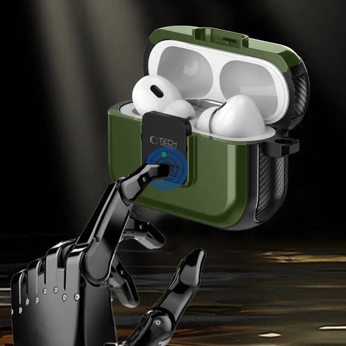 Tech-Protect Defender Hook MagSafe Case with Carabiner for Apple AirPods Pro 1 / 2 - Green - Cell phone cases