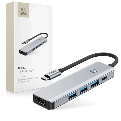 Tech-Protect HB01 HUB Adapter 5in1 USB-C + USB3.0 + HDMI 4K 60Hz + PD100W - gray - USB adapters<<<HurtelXML