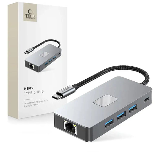 Tech-Protect HB05 HUB 9in1 USB-C + USB2.0 + USB3.0 + HDMI 4K 60HZ + SD / TF + PD100W + RJ45 adapter - gray - USB