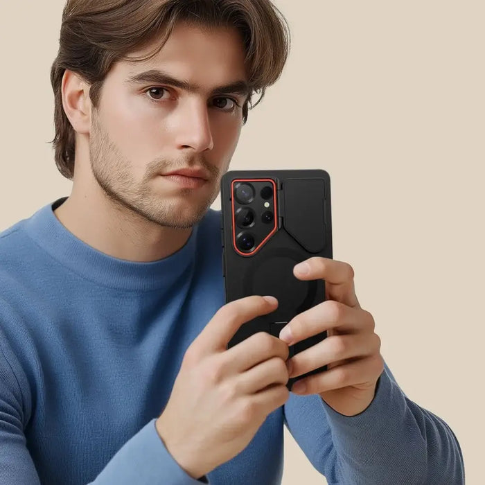 Tech-Protect Kevlar Aura MagSafe Case for Samsung Galaxy S25 Ultra - Black/Orange - Cell phone cases