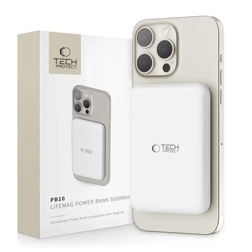 Tech-Protect LifeMag PB10 Powerbank with MagSafe 5000mAh 15W USB-C port - white + USB-C cable - Powerbanks<<<HurtelXML
