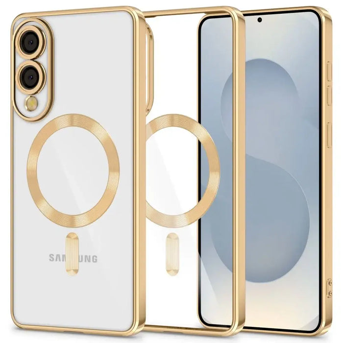 Tech-Protect MagFlex MagSafe Case for Samsung Galaxy S25 Edge - Transparent Gold - Cell phone cases