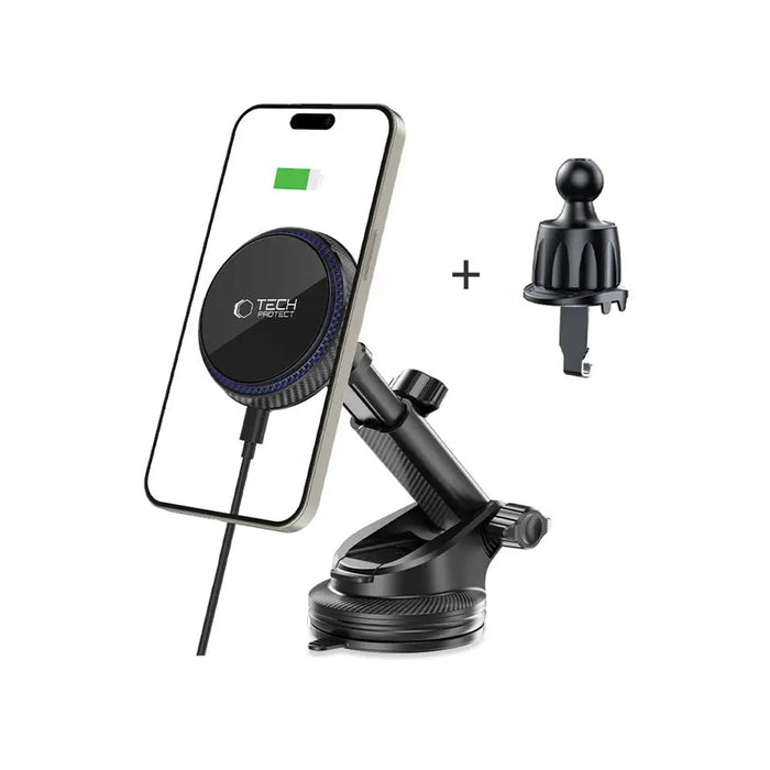 Tech-Protect MM15W-V4 Magnetic MagSafe 15W Car Holder for Cockpit / Windshield / Air Vent - Black - Cell phone