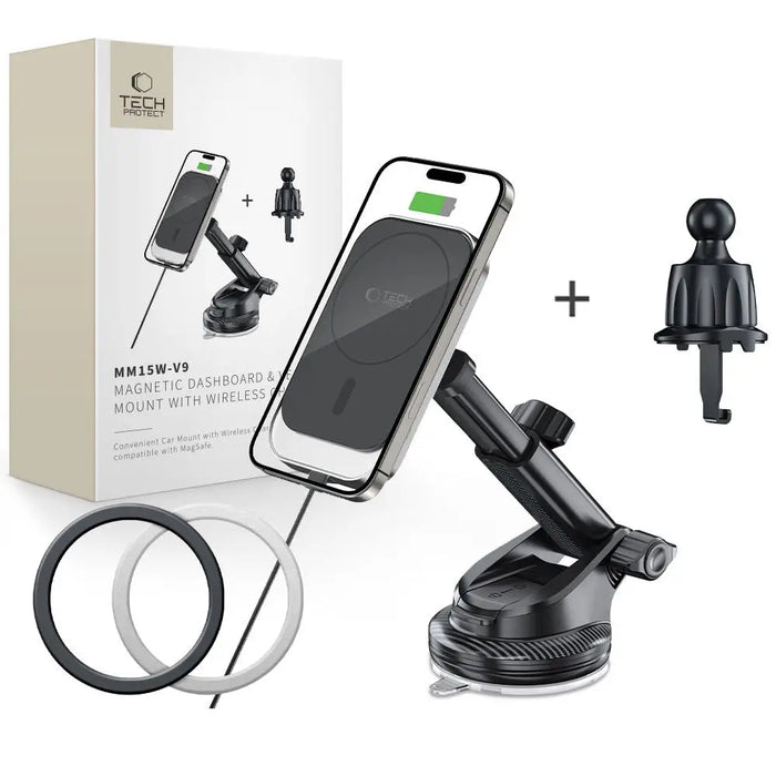 Tech-Protect MM15W-V9 Car Holder with MagSafe for Dashboard and Air Vent 15W - Black - Cell phone holders<<<HurtelXML