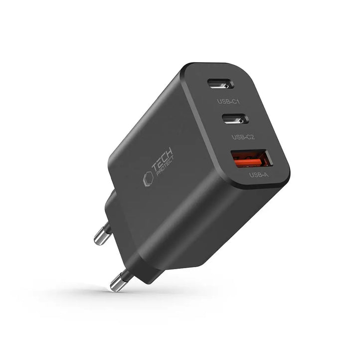 Tech-Protect NC30W charger 2x USB-C PD 30W / USB-A QC 3.0 - black - Cell phone USB charger<<<HurtelXML