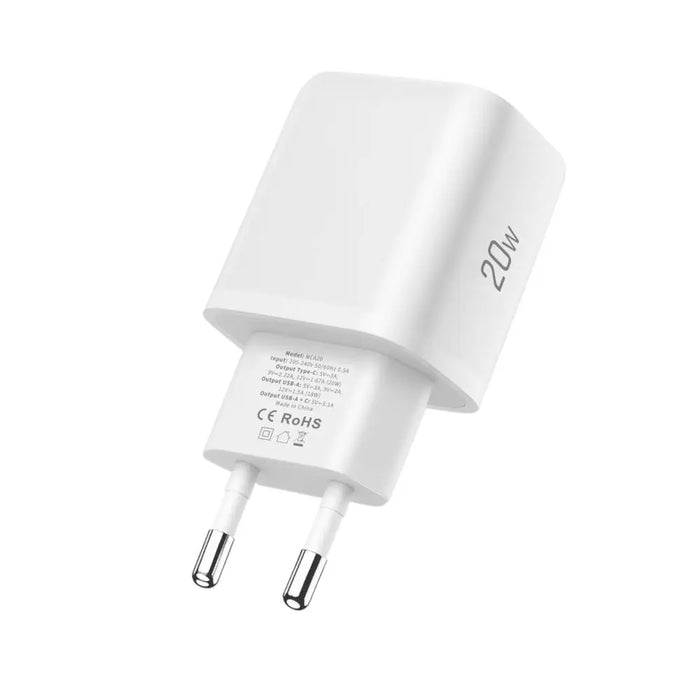 Tech-Protect NCA20 PD 20W QC3.0 USB-A / USB-C Wall Charger + USB-C / Lightning Cable 100cm - White - Cell phone USB