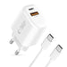 Tech-Protect NCA30 PD 30W QC3.0 USB-A / USB-C Wall Charger + USB-C / USB-C Cable 100cm - White - Cell phone USB