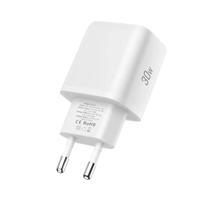 Tech-Protect NCA30 PD 30W QC3.0 USB-A / USB-C Wall Charger + USB-C / Lightning Cable 100cm - White - Cell phone USB