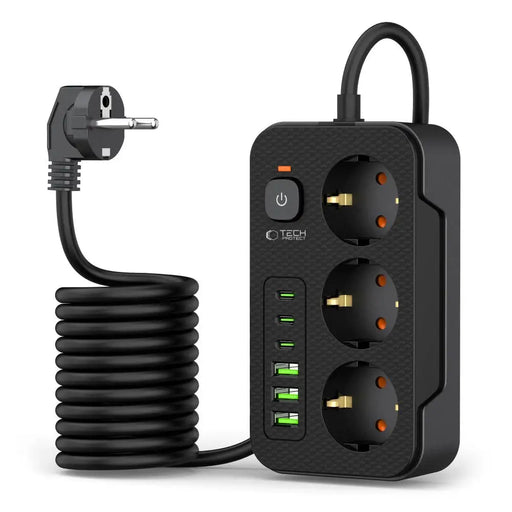 Tech-Protect PC3X6 Power Strip 3 Sockets 240V + 3xUSB-A + 3xUSB-C 200cm - Black - *Temporary category<<<HurtelXML