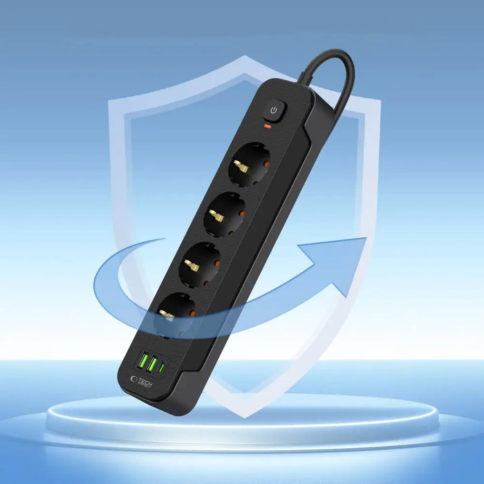 Tech-Protect PCL4X3 Power Strip 4 Sockets 240V + 2xUSB-A + 1xUSB-C 200 cm - Black - *Temporary category<<<HurtelXML