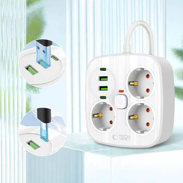 Tech-Protect PCS3X4 power strip 3 sockets 2xUSB-A 2xUSB-C 200 cm - white - Cables and tapes<<<HurtelXML