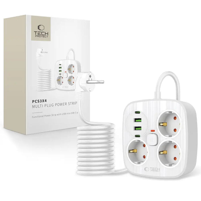 Tech-Protect PCS3X4 power strip 3 sockets 2xUSB-A 2xUSB-C 200 cm - white - Cables and tapes<<<HurtelXML