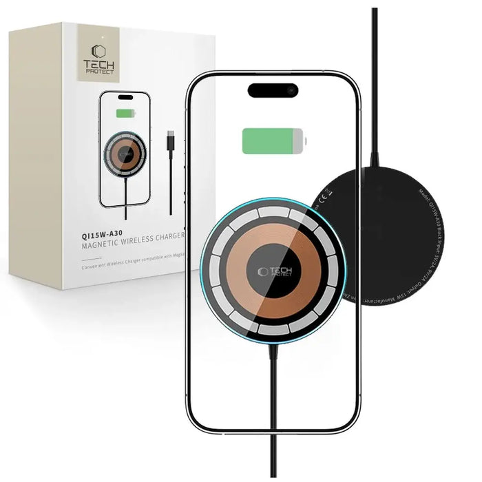Tech-Protect QI15W-A30 MagSafe Inductive Charger with USB-C Cable - Black - Cell phone USB charger<<<HurtelXML