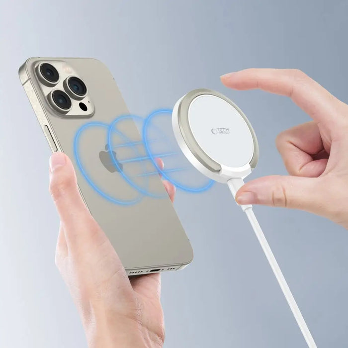 Tech-Protect QI15W-A33 Inductive Charger with MagSafe and Stand with USB-A / USB-C Cable - White - Cell phone USB