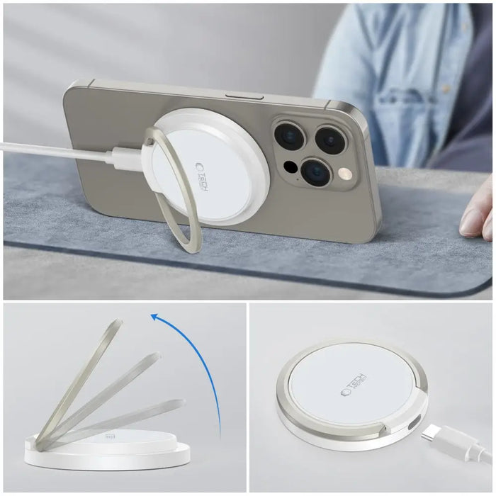 Tech-Protect QI15W-A33 Inductive Charger with MagSafe and Stand with USB-A / USB-C Cable - White - Cell phone USB