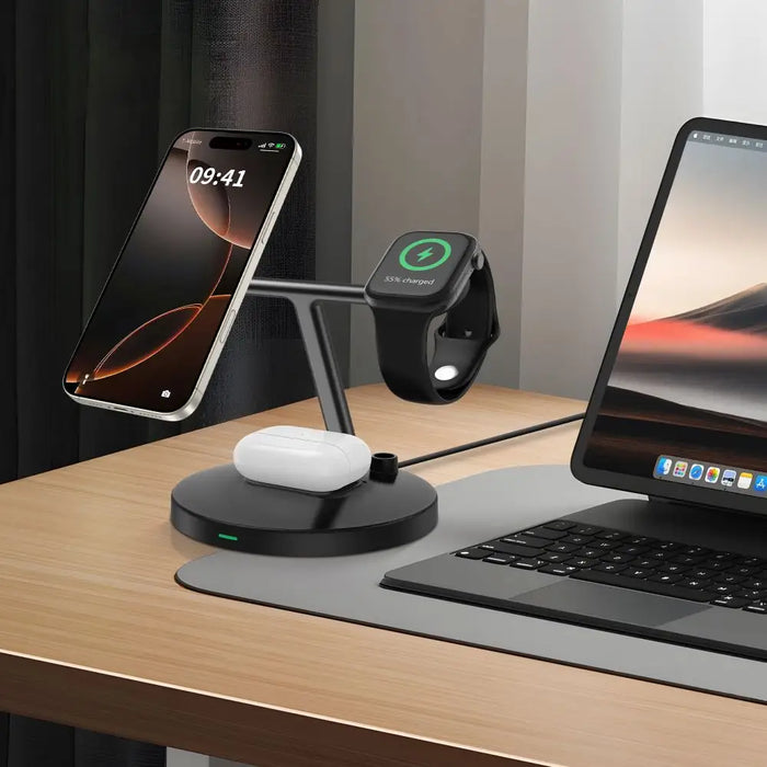 Tech-Protect QI15W-A35 3-in-1 Inductive Charger with MagSafe for Phone / AirPods / Apple Watch - Black - Cell phone USB