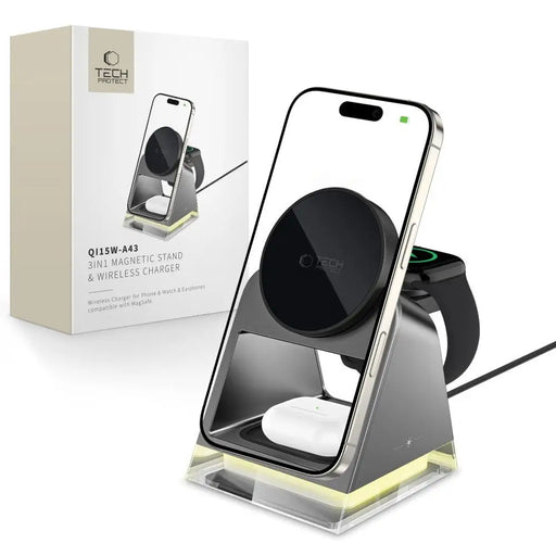 Tech-Protect QI15W-A43 3in1 Wireless Charger with MagSafe for Apple Devices - Black - Cell phone USB charger<<<HurtelXML