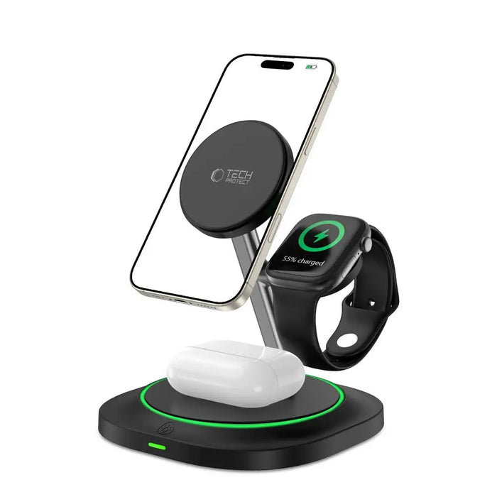 Tech-Protect QI15W-A46 3in1 Magnetic MagSafe Inductive Charger - Black - Cell phone USB charger<<<HurtelXML