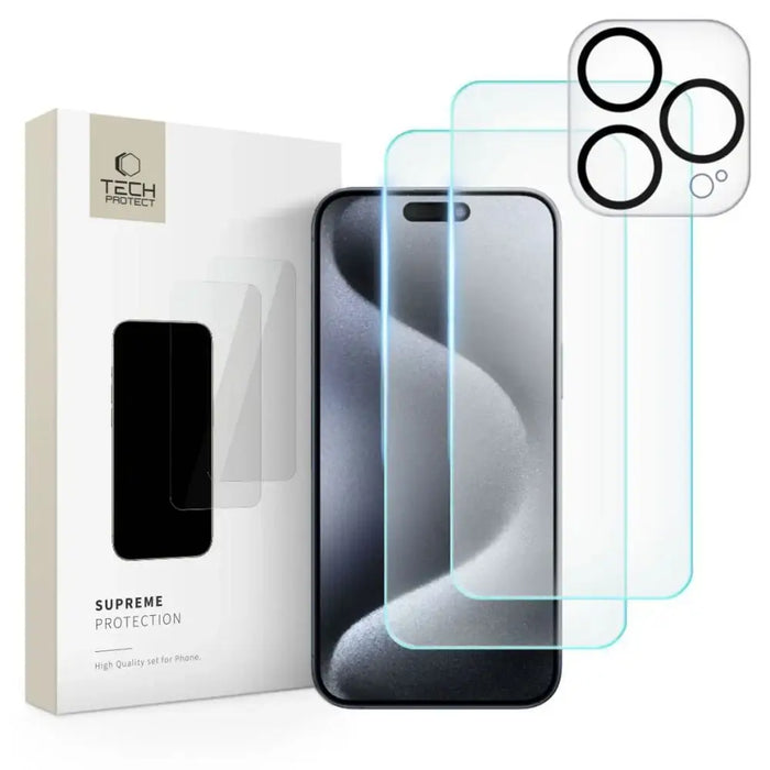 Tech-Protect Supreme Set for iPhone 15 Pro 2x tempered glass for display / tempered glass for camera - Cell phone