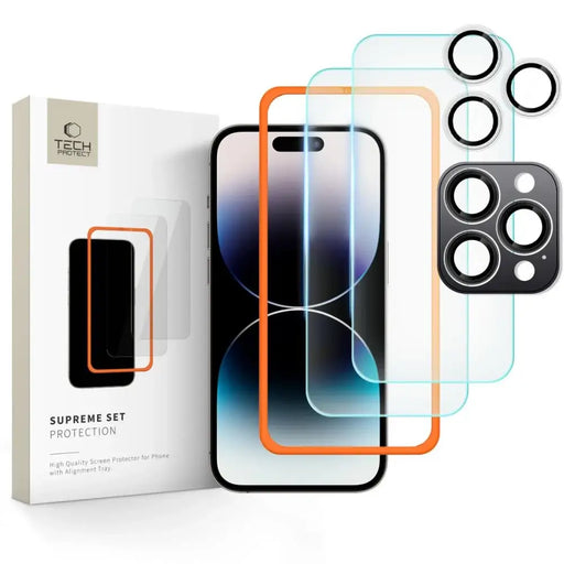 Tech-Protect Supreme Set Tempered Glass for iPhone 16 Pro Max - Transparent (3 pcs.) - Cell phone tempered