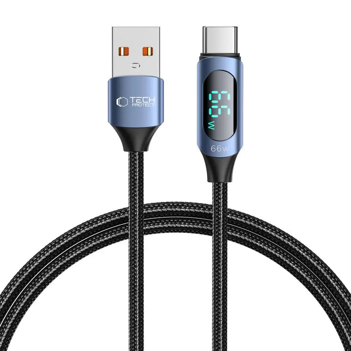 Tech-Protect UltraBoost Cable with LED Display USB-C / USB-A 66W 6A 1m - Blue - Cell phone cables<<<HurtelXML
