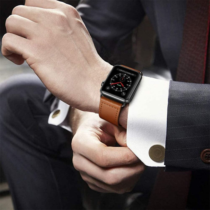 Tech-Protect LeatherFit Strap for Apple Watch 4 / 5 / 6 / 7 / 8 / 9 / SE / Ultra 1 / 2 (42/44/45/49 mm) - Brown
