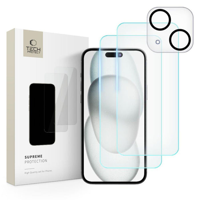 Tech-Protect Supreme Set for iPhone 15 2x tempered glass for display / tempered glass for camera