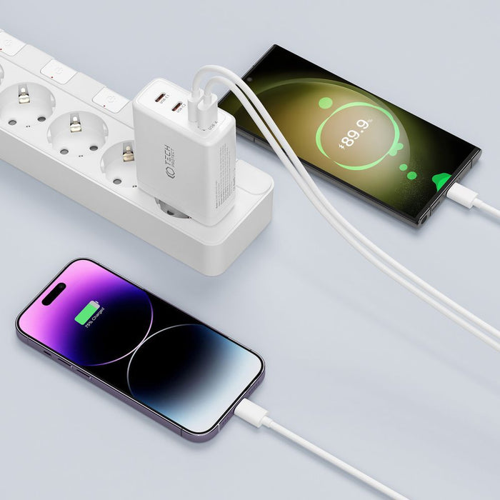 Tech-Protect NC100W-GAN charger GaN 3x USB-C PD 100W / USB-A QC 3.0 - white