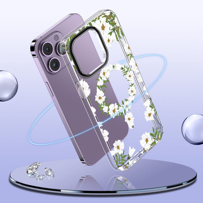 Tech-Protect MagMood MagSafe case for iPhone 15 Pro - daisies with leaves