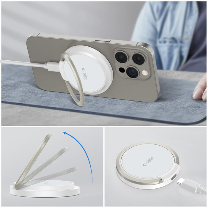 Tech-Protect QI15W-A33 Inductive Charger with MagSafe and Stand with USB-A / USB-C Cable - White
