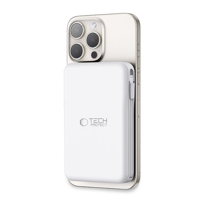 Tech-Protect LifeMag PB31 Power Bank with MagSafe 10000mAh 15W USB-C / USB-A / Built-in USB-C / Lightning Cables - White