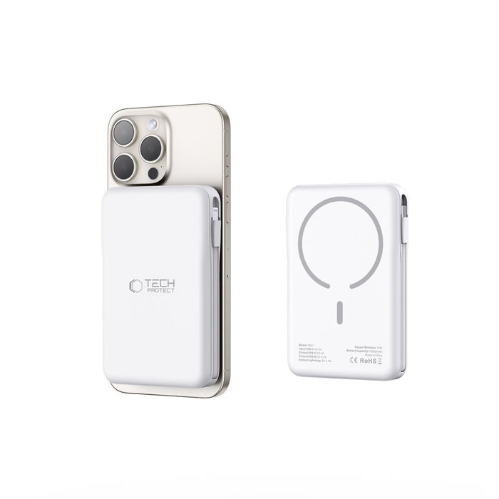Tech-Protect LifeMag PB31 Power Bank with MagSafe 10000mAh 15W USB-C / USB-A / Built-in USB-C / Lightning Cables - White