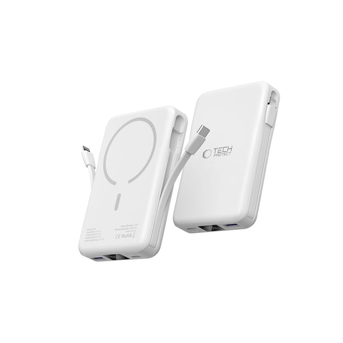 Tech-Protect LifeMag PB31 Power Bank with MagSafe 10000mAh 15W USB-C / USB-A / Built-in USB-C / Lightning Cables - White
