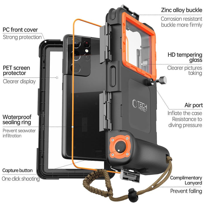 Tech-Protect Waterproof Case IPX8 for 4.7-6.7" Smartphones - Black and Orange