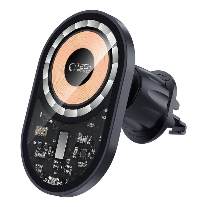 Tech-Protect MM15W-V6 15W Car Charger Holder with MagSafe for Dashboard and Air Vent - Black