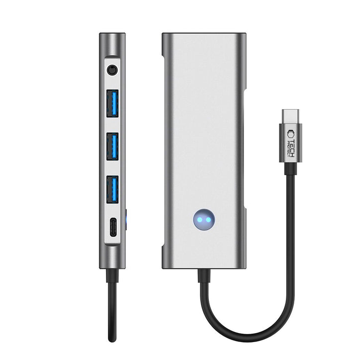Tech-Protect HB04 HUB Adapter 9in1 USB-C + USB2.0 + USB3.0 + HDMI 4K 60Hz + SD / TF + PD100W + AV3.5 - gray