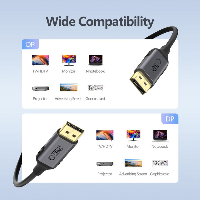 Tech-Protect UltraBoost DisplayPort to DisplayPort 1.4 4K 60Hz Cable 2m - Black