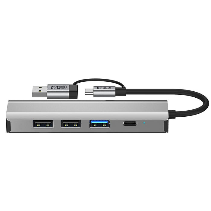 Tech-Protect HB03 HUB Adapter 5in1 USB-C + USB2.0 + USB3.0 + RJ45 - gray