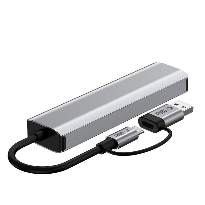 Tech-Protect HB03 HUB Adapter 5in1 USB-C + USB2.0 + USB3.0 + RJ45 - gray