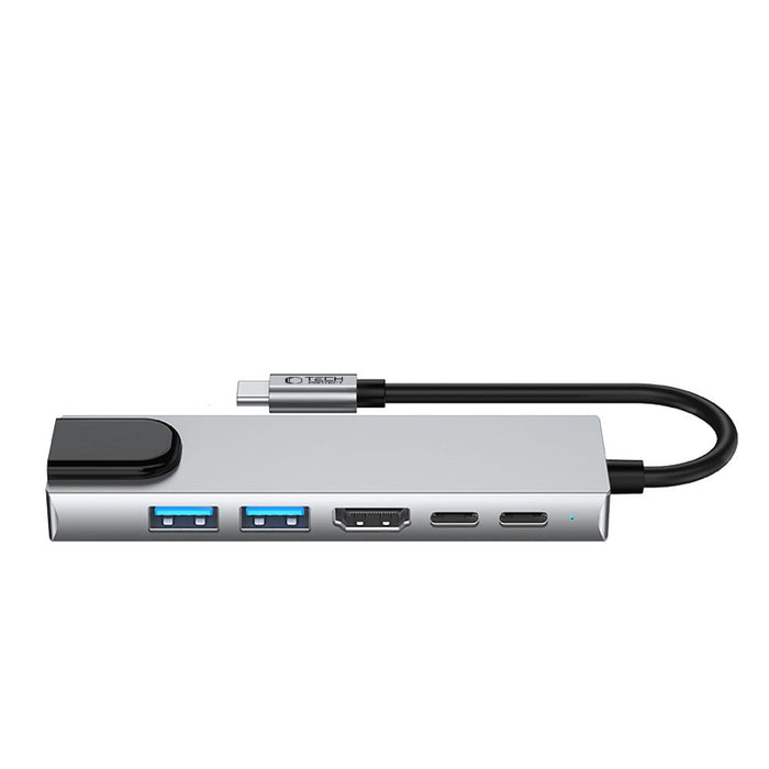 Tech-Protect HB02 HUB Adapter 6in1 USB-C + USB2.0 + USB3.0 + HDMI 4K 30Hz + RJ45 + PD100W - gray