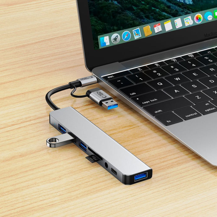 Tech-Protect HB06 HUB Adapter 8in1 TYPE-C + USB2.0 + USB3.0 + SD/TF + AV3.5 - gray