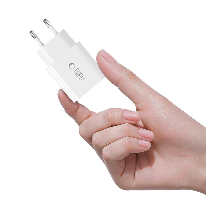 Tech-Protect NC20W PD20W USB-C wall charger with USB-C cable - white